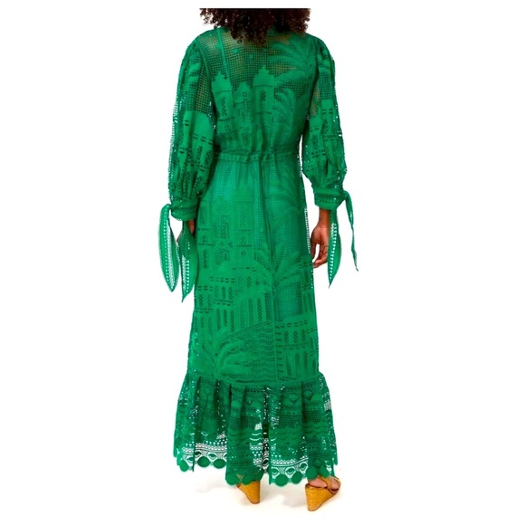NWT House of Harlow 1960 Dress Morada boa Guipure emerald green Med lace boho - Picture 2 of 11